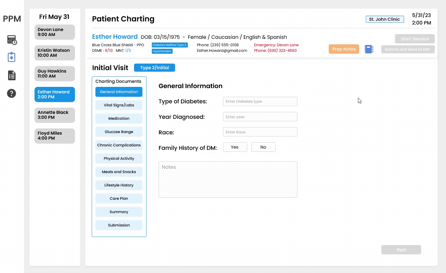 Charting and medical history