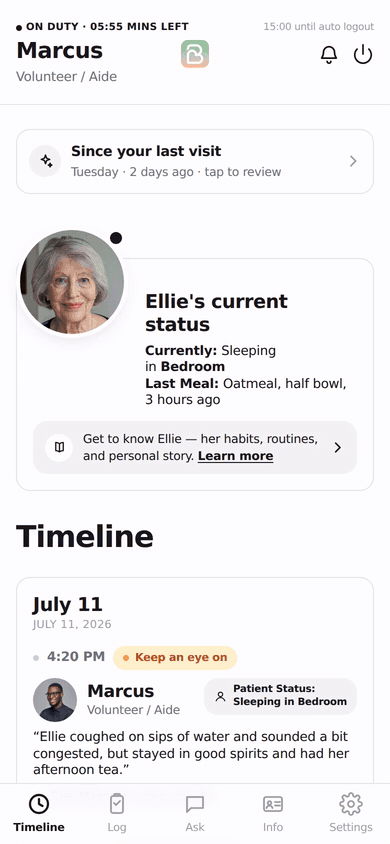 Opening Since your last visit, expanding what changed, then scrolling the timeline
